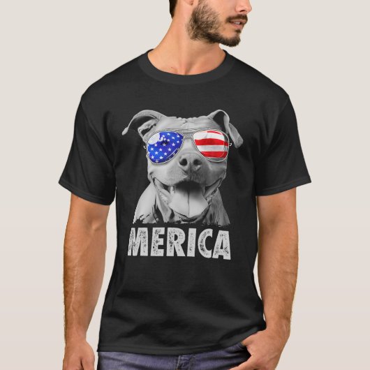 Pit Bull 4. Juli Merica Männer American Flag Sung T-Shirt (Vorderseite)