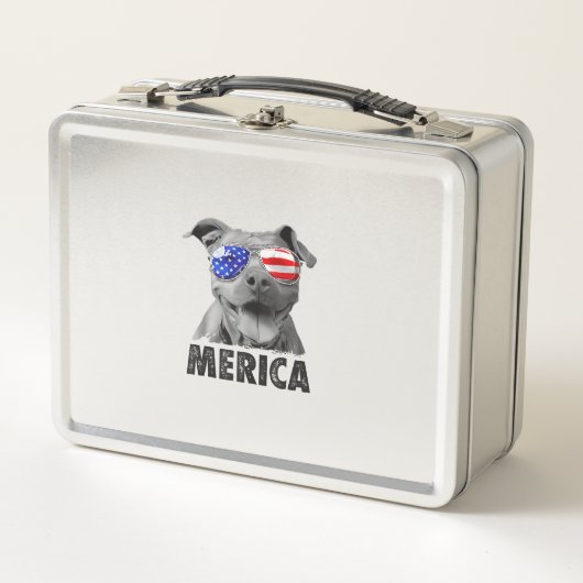 Pit Bull 4. Juli Merica Men American Flag Sung Metall Brotdose (Vorderseite)