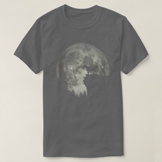 Pit bull and Moon Halloween  T-Shirt (Design vorne)