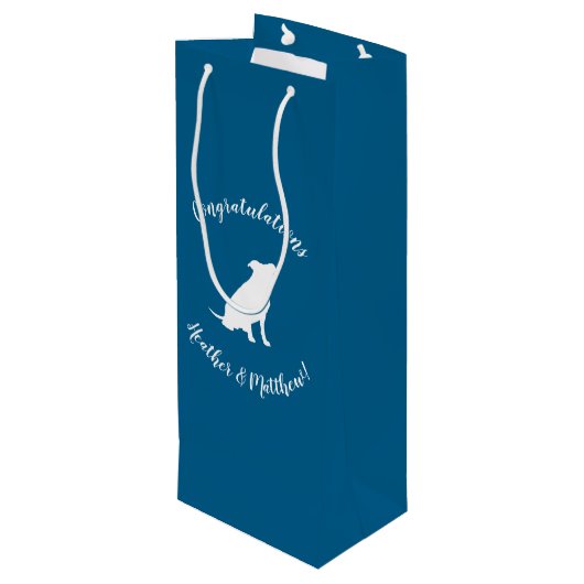 Pit Bull Babydusche Hund Pitbull Blue Boy Geschenktüte Für Weinflaschen (Rückseite Schrägansicht)