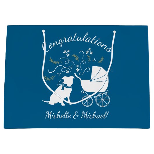 Pit Bull Babydusche Pitbull Dog Blue Boy Große Geschenktüte (Vorderseite)