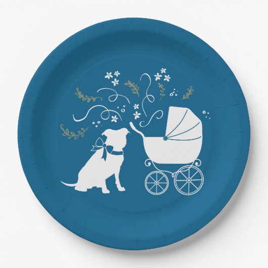 Pit Bull Babydusche Pitbull Dog Blue Boy Pappteller (Vorderseite)