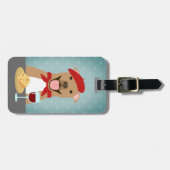 Pit Bull Brown Drink Wine and Eating Chese Gepäckanhänger (Vorderseite horizontal)