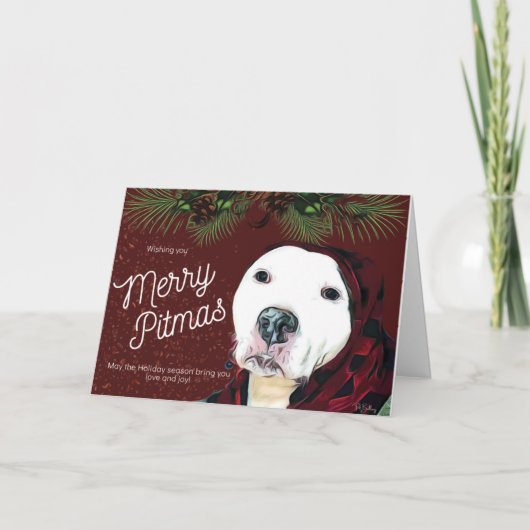 Pit Bull Christmas "Merry Pitmas" Greeting Card Karte (Vorderseite)