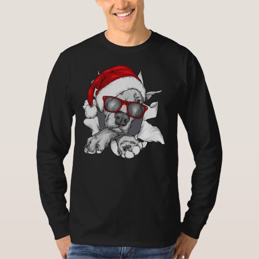 Pit Bull Christmas Merry Pitmas T-Shirt (Vorderseite)