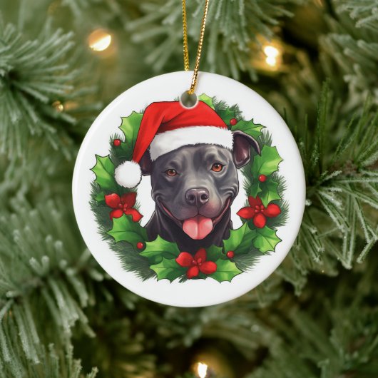 Pit Bull Christmas Wreath Keramik Ornament (Baum)