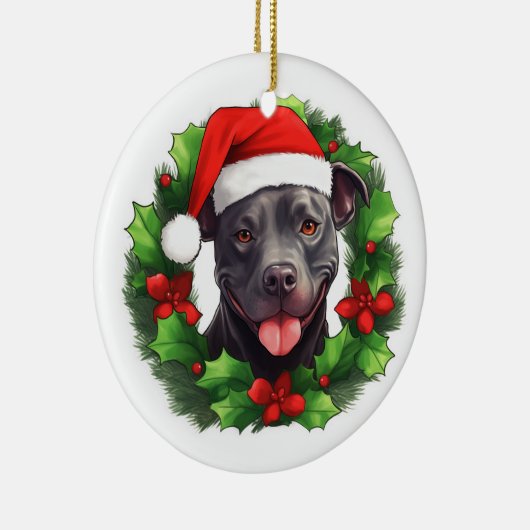 Pit Bull Christmas Wreath Keramik Ornament (Rechts)