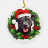 Pit Bull Christmas Wreath Keramik Ornament (Vorne)