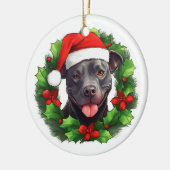 Pit Bull Christmas Wreath Keramik Ornament (Links)