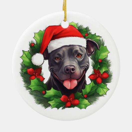Pit Bull Christmas Wreath Keramik Ornament (Hinten)