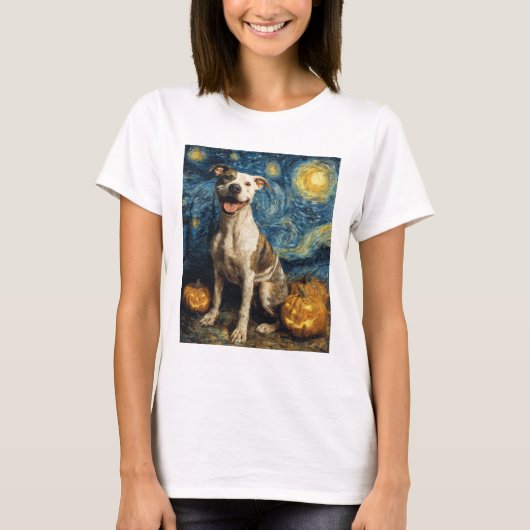 Pit Bull Cute Dog Halloween Jack O Lantern Pumpkin T-Shirt (Vorderseite)