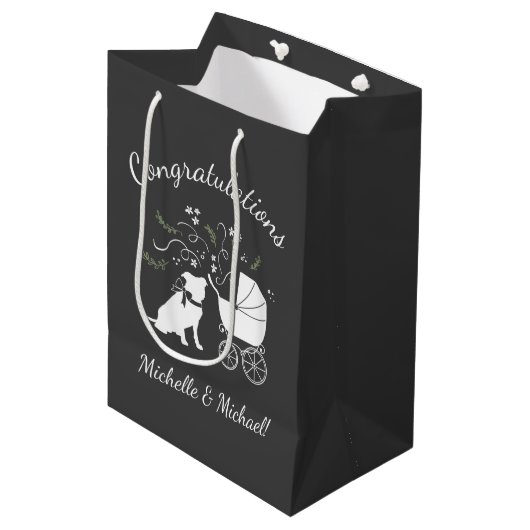 Pit Bull Dog Babydusche Geschlecht Neutral Pitbull Mittlere Geschenktüte (Vorderseite Schrägansicht)