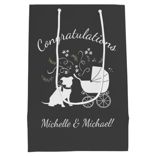 Pit Bull Dog Babydusche Geschlecht Neutral Pitbull Mittlere Geschenktüte (Rückseite)