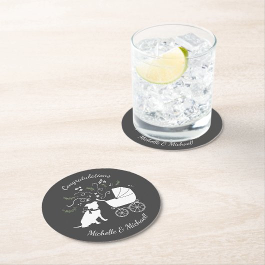 Pit Bull Dog Babydusche Geschlecht Neutral Pitbull Runder Pappuntersetzer (Vor Ort)