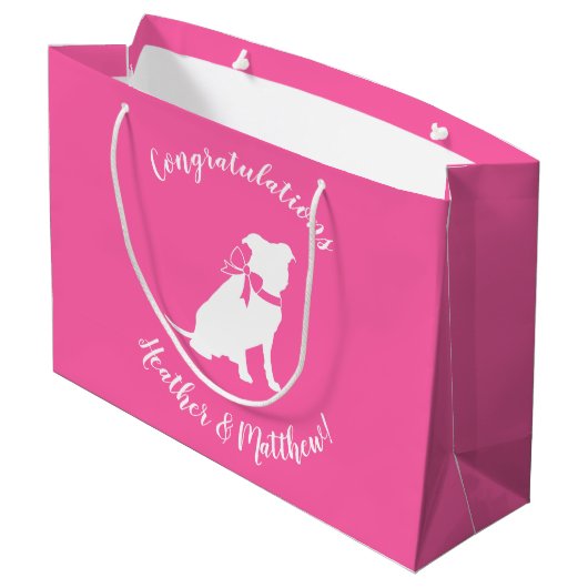 Pit Bull Dog Babydusche Pink Girl Pitbull Große Geschenktüte (Rückseite Schrägansicht)