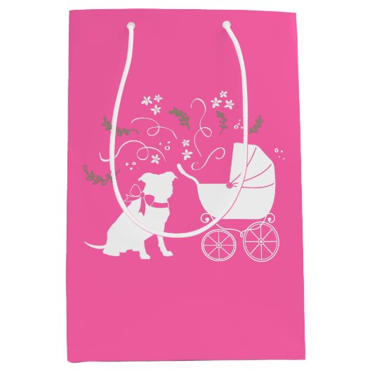 Pit Bull Dog Babydusche Pink Girl Pitbull Mittlere Geschenktüte (Vorderseite)