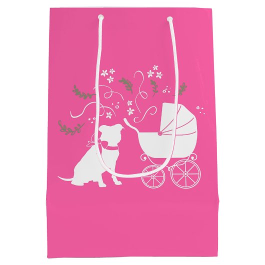 Pit Bull Dog Babydusche Pink Girl Pitbull Mittlere Geschenktüte (Rückseite)