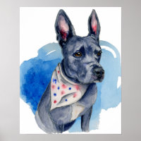 Pit Bull Dog Blaue Aquarellmalerei