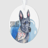 Pit Bull Dog Blue Watercolor Anpassbar Ornament (Vorderseite)