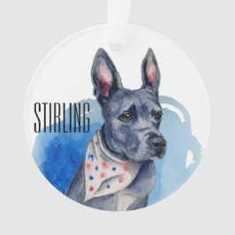 Pit Bull Dog Blue Watercolor Anpassbar Ornament