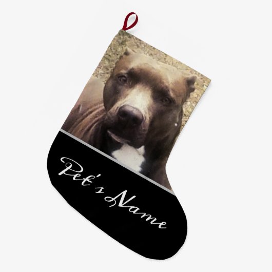 Pit Bull Dog Custom Pet Foto Personalisiert Großer Weihnachtsstrumpf (Vorderansicht (hängend))