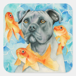 Pit Bull Dog Fantasy Watercolor Quadratischer Aufkleber