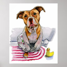 Pit Bull Dog in Bathrobe Aquarellmalerei