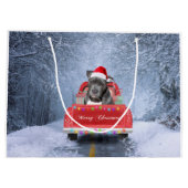 Pit Bull Dog in Snow sitzend im Weihnachtswagen Große Geschenktüte (Rückseite)