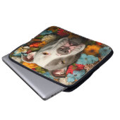 Pit Bull Dog Laptop Tasche mit farbigen Blume (Vorne Knopf)