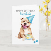 Pit Bull Dog Personalisiert Happy Birthday Karte (Gelbe Blume)