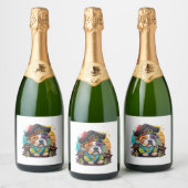 Pit Bull Dog Pirate Schaumweinetikett (Flaschen)