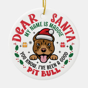 Pit Bull Dog Santa Personalisierter Weihnachtsbaum Keramik Ornament