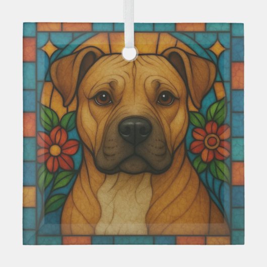 Pit Bull Dog "Stainted Glass" Ornament Aus Glas (Vorderseite)
