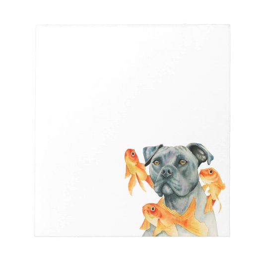 Pit Bull Dog und Goldfish Wasserfarbe Notizblock (Vorderseite)