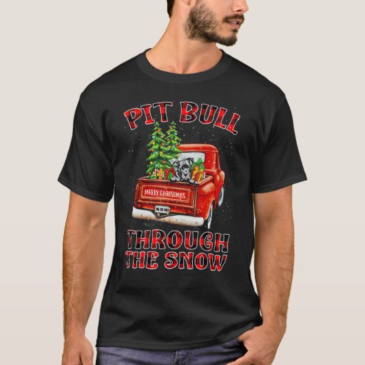 Pit Bull durch den Schneeschlittenwagen Kariert Rü T-Shirt (Vorderseite)