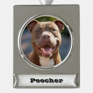 Pit Bull-Foto hinzufügen Anpassen Banner-Ornament Silber