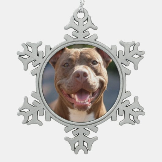 Pit Bull-Foto hinzufügen Anpassen Schneeflocken Zinn-Ornament (Vorderseite)