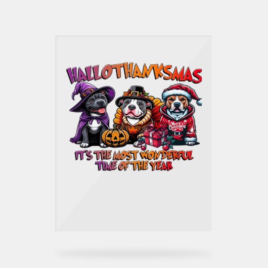 Pit Bull Halloween Erntedank Weihnachtsklassiker Acrylschild (Vorderseite)