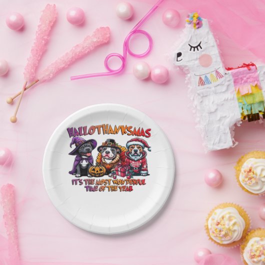 Pit Bull Halloween Erntedank Weihnachtsklassiker Pappteller (Party)