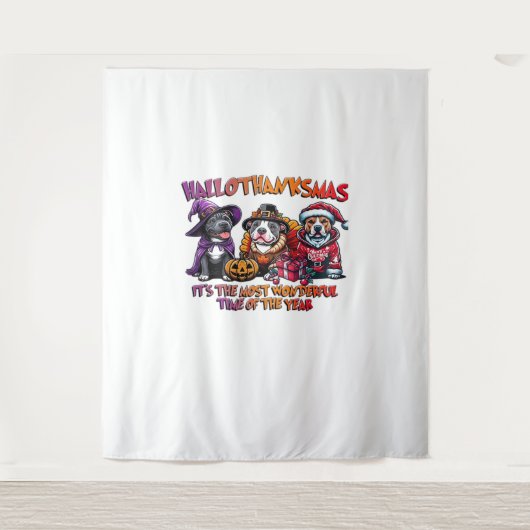Pit Bull Halloween Erntedank Weihnachtsklassiker Wandteppich (Vorderseite)