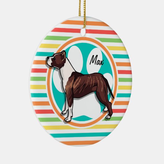 Pit Bull; Helle Regenbogenstreifen Keramik Ornament (Rechts)