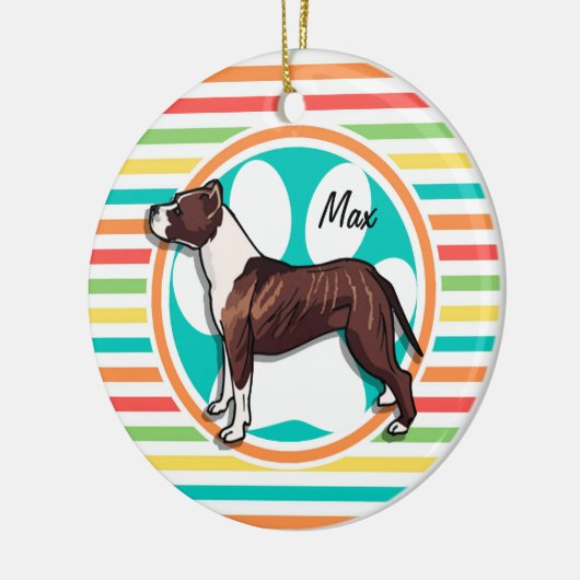Pit Bull; Helle Regenbogenstreifen Keramik Ornament (Links)