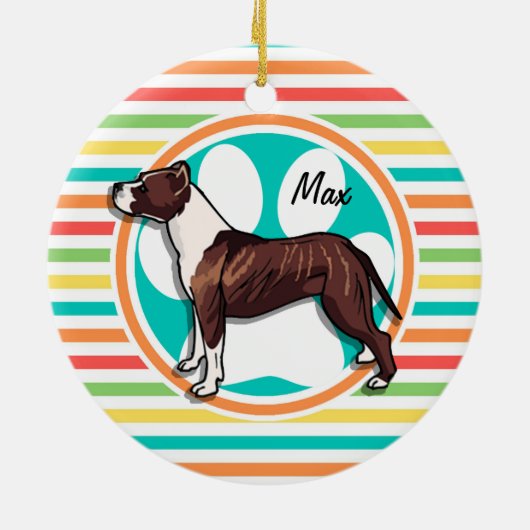 Pit Bull; Helle Regenbogenstreifen Keramik Ornament (Hinten)