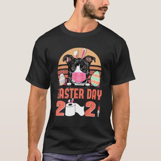 Pit Bull Hund Gesichtsmaske Rabbit Bunny Egg Oster T-Shirt (Vorderseite)