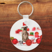 Pit Bull Hund mit Geschenkboxen und Weihnachtsschm Schlüsselanhänger (Vorderseite)