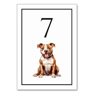 Pit Bull Hund Wasserfarbe Tischnummer