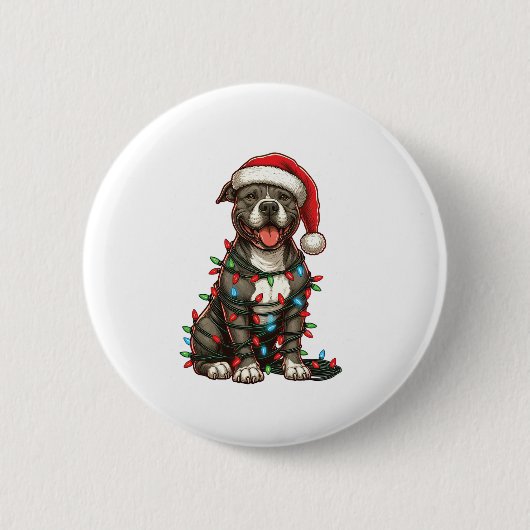 Pit bull Hund Weihnachtslicht Weihnachtsmannmütze  Button (Vorderseite)