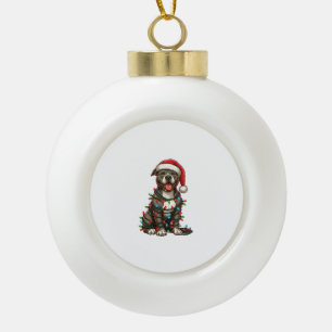 Pit bull Hund Weihnachtslicht Weihnachtsmannmütze Keramik Kugel-Ornament