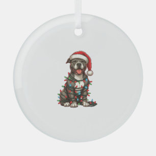 Pit bull Hund Weihnachtslicht Weihnachtsmannmütze Ornament Aus Glas