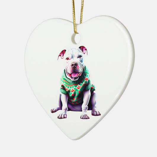 Pit Bull im Weihnachtssüßer Keramik Ornament (Links)